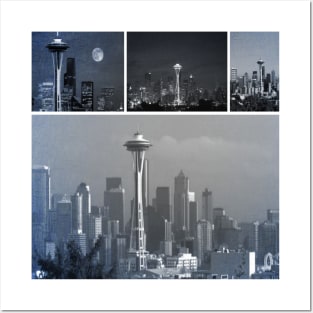 Grey Seattle Space Needle Collage Posters and Art